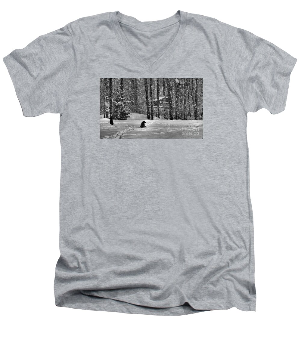 Black And White Men's V-Neck T-Shirt featuring the photograph It Was a Dark and Stormy Night by Elizabeth Dow