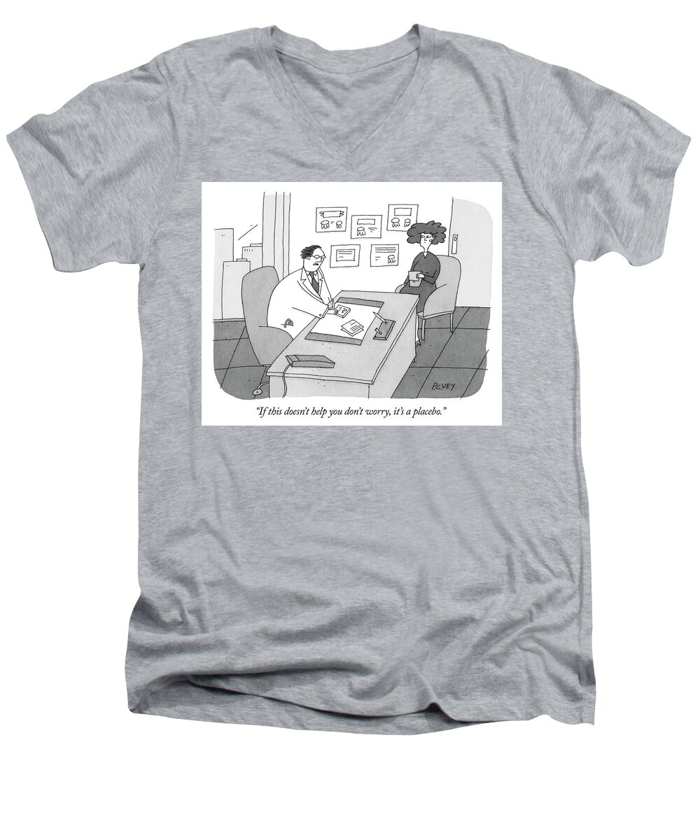 Doctor Men's V-Neck T-Shirt featuring the drawing It's a placebo by Peter C Vey