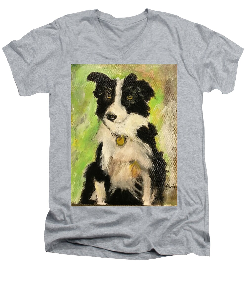 Dog Men's V-Neck T-Shirt featuring the painting Jake by Denice Palanuk Wilson