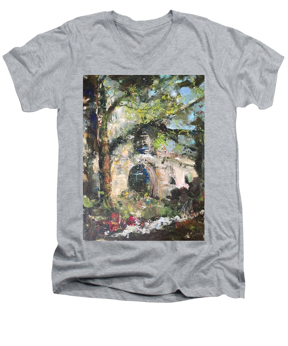 Arles Men's V-Neck T-Shirt featuring the painting Jardin d'au paradis by Robin Miller-Bookhout