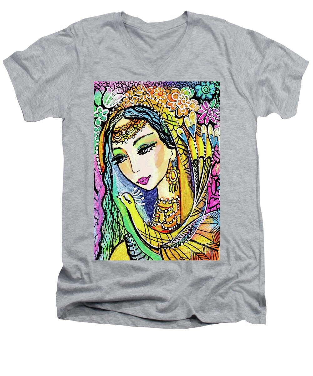 Indian Woman Men's V-Neck T-Shirt featuring the painting Jayanti by Eva Campbell
