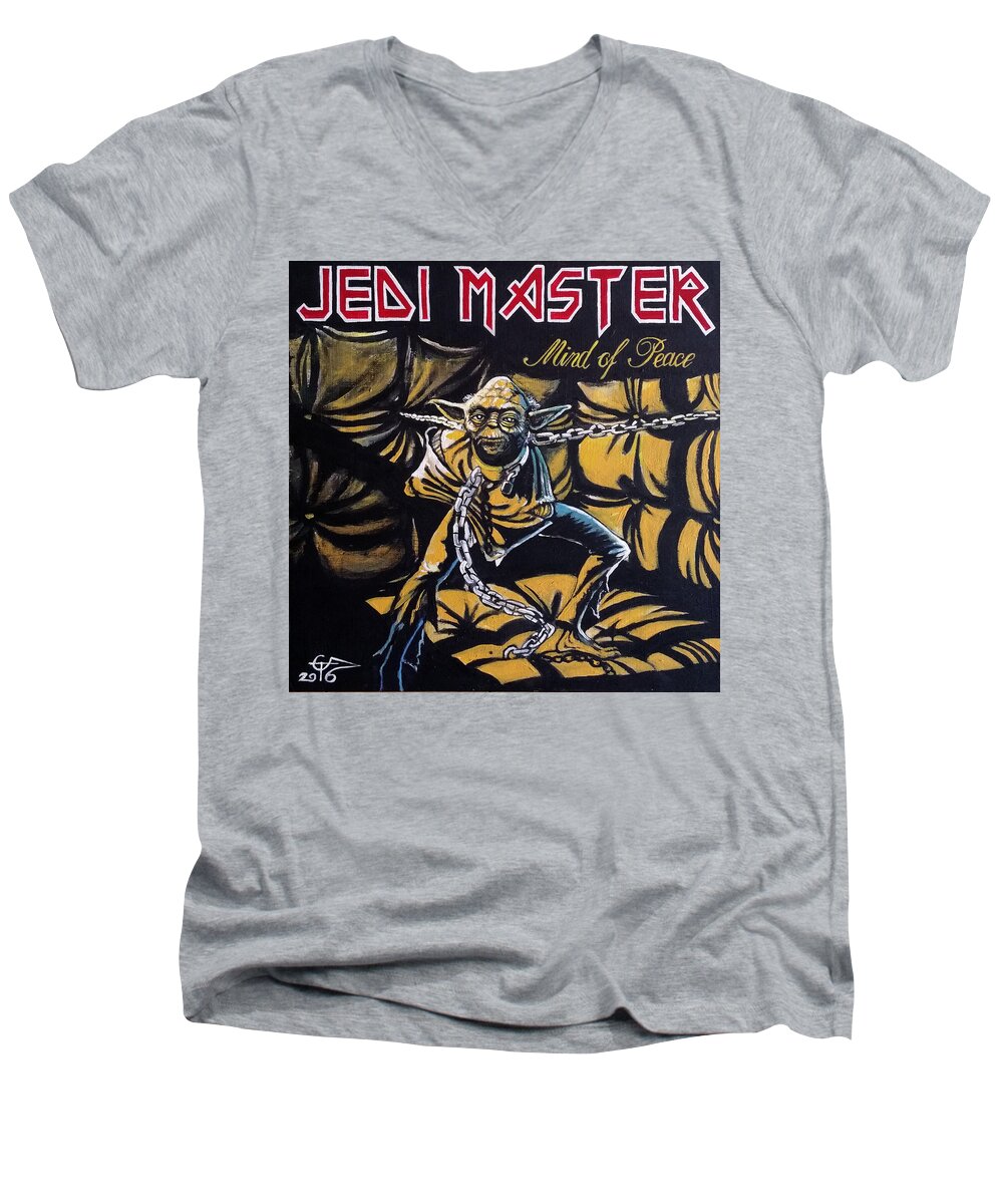 Star Wars Men's V-Neck T-Shirt featuring the painting Jedi Master - Mind of Peace by Tom Carlton