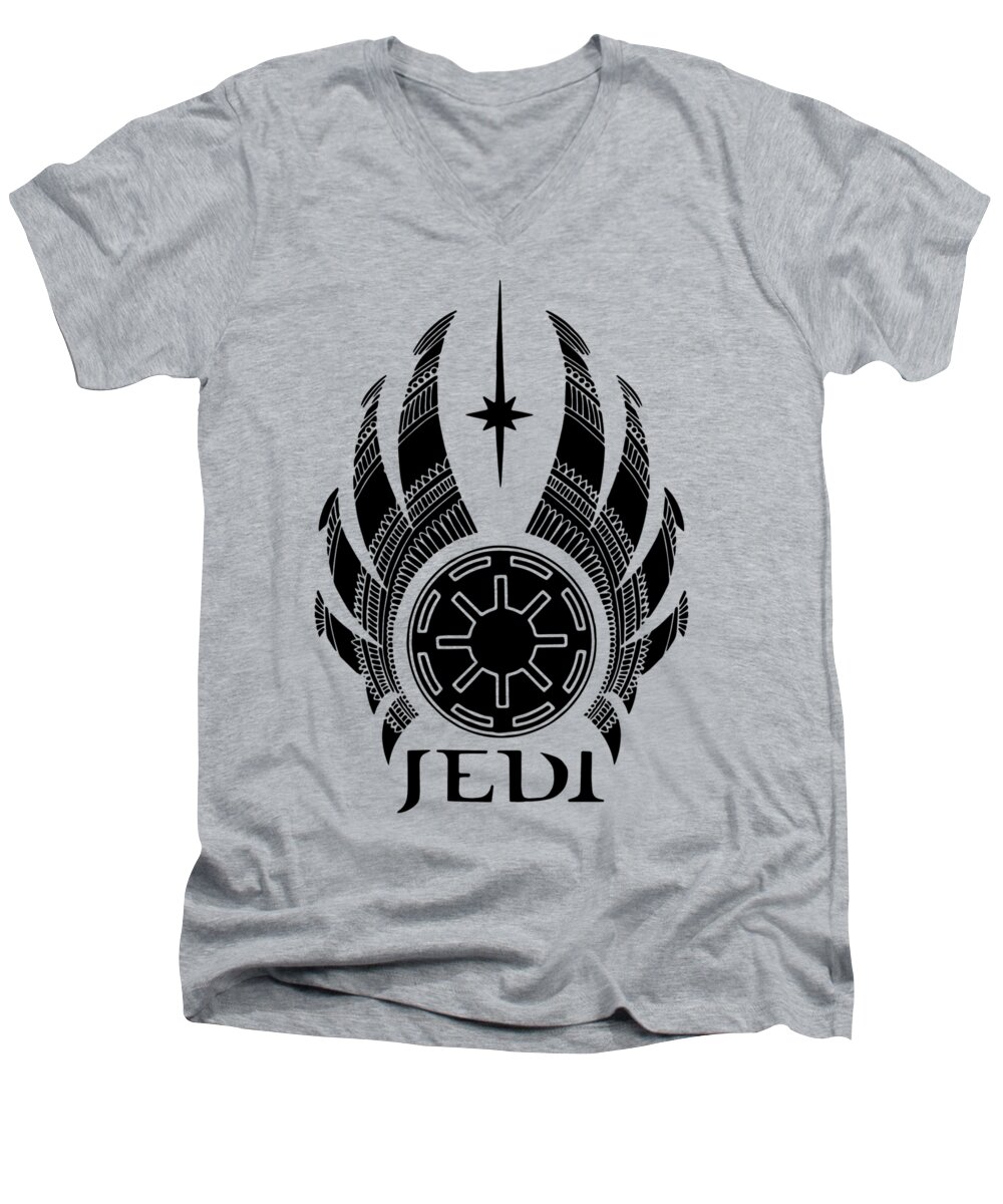 Jedi Men's V-Neck T-Shirt featuring the mixed media Jedi Symbol - Star Wars Art, Teal by Studio Grafiikka