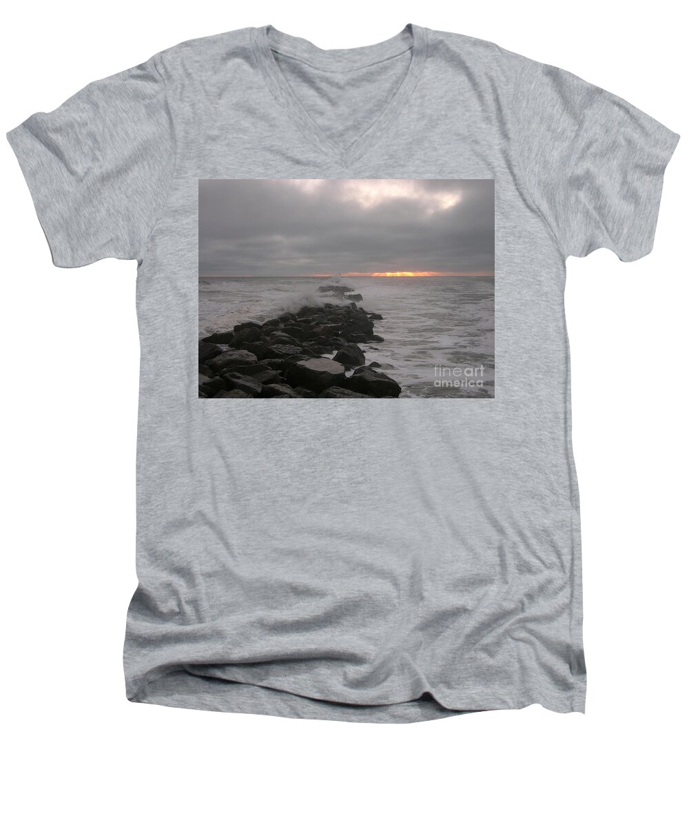 Photography Men's V-Neck T-Shirt featuring the photograph Jetty sunrise 10-6-15 by Julianne Felton