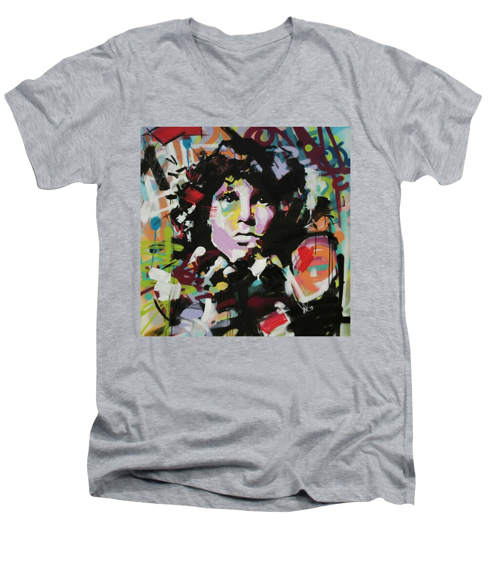 Jim Morrison Men's V-Neck T-Shirt featuring the painting Jim Morrison by Richard Day