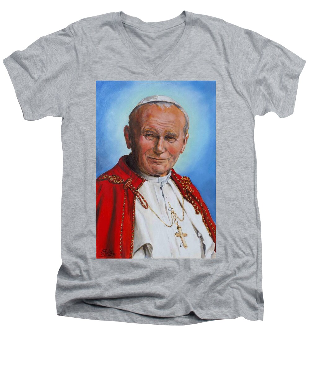 John Paul Ii Men's V-Neck T-Shirt featuring the painting John Paul II by Irek Szelag