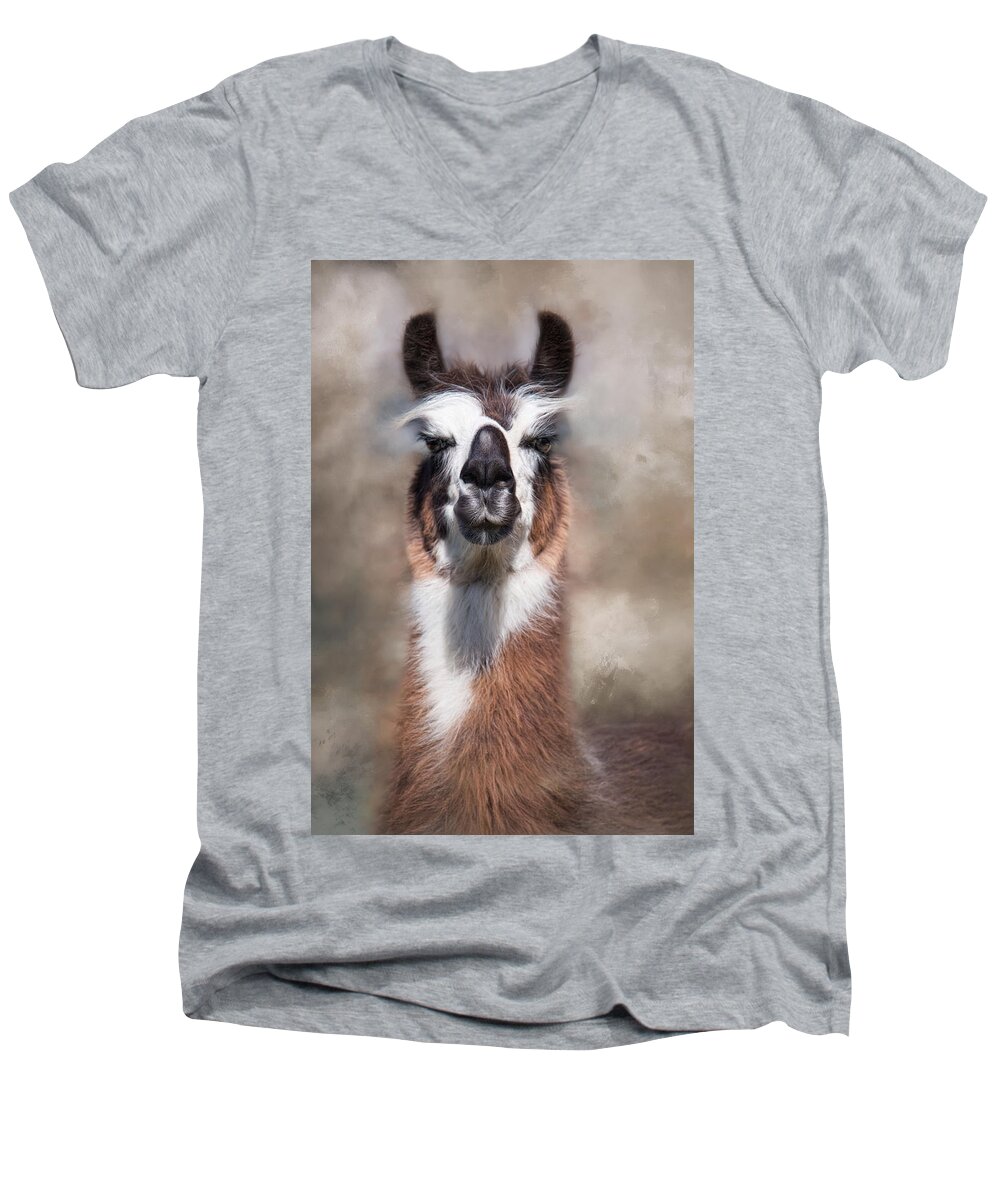 Llama Men's V-Neck T-Shirt featuring the photograph Jolly Llama by Robin-Lee Vieira