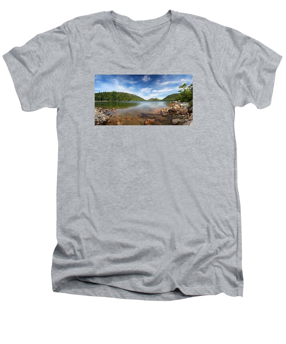 Acadia Men's V-Neck T-Shirt featuring the photograph Jordan Pond Panorama by Jane Rix