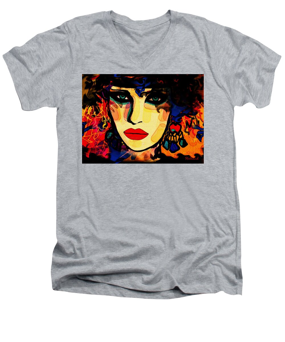 Woman Men's V-Neck T-Shirt featuring the mixed media Josephine by Natalie Holland