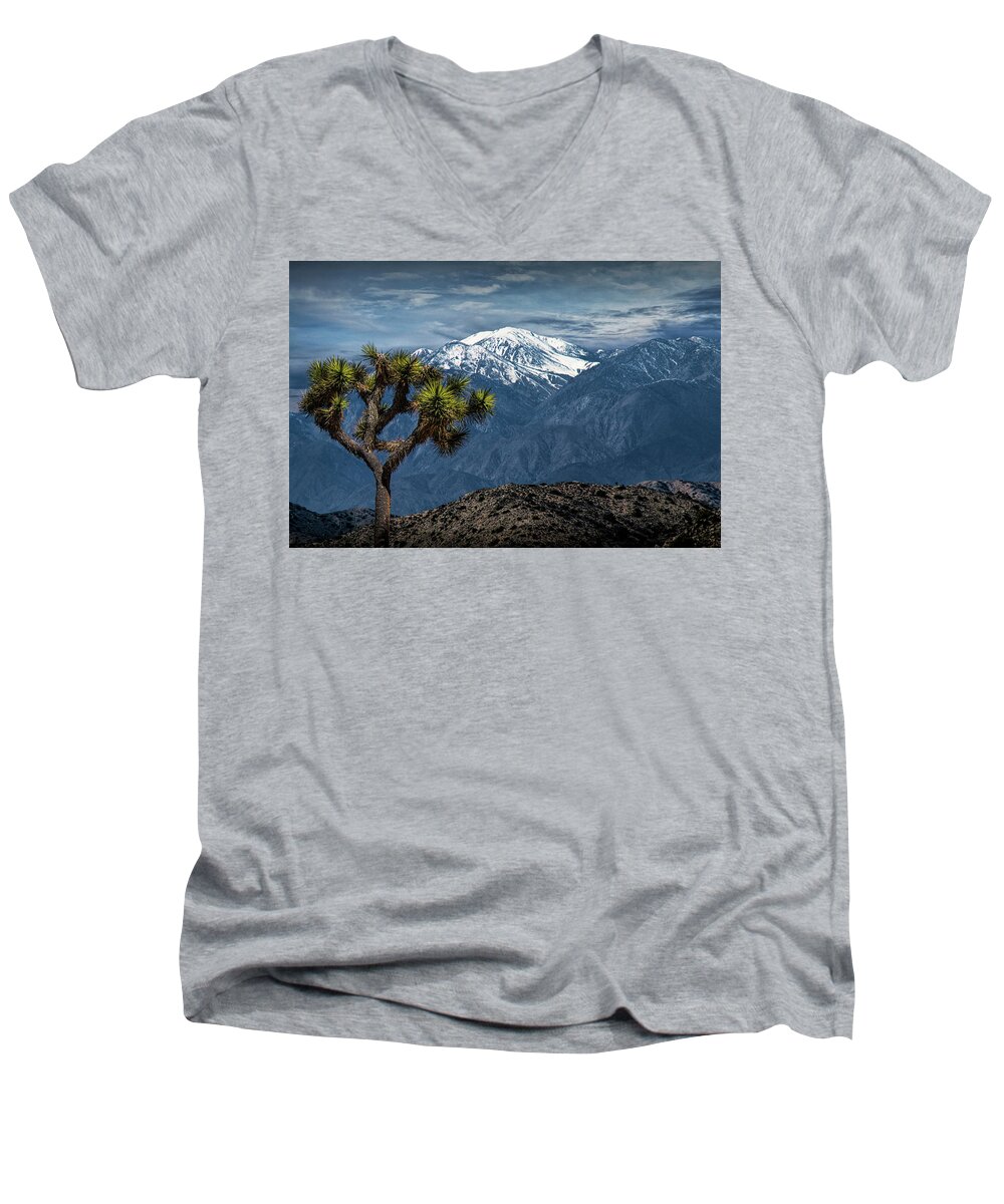 California Men's V-Neck T-Shirt featuring the photograph Joshua Tree at Keys View in Joshua Park National Park by Randall Nyhof