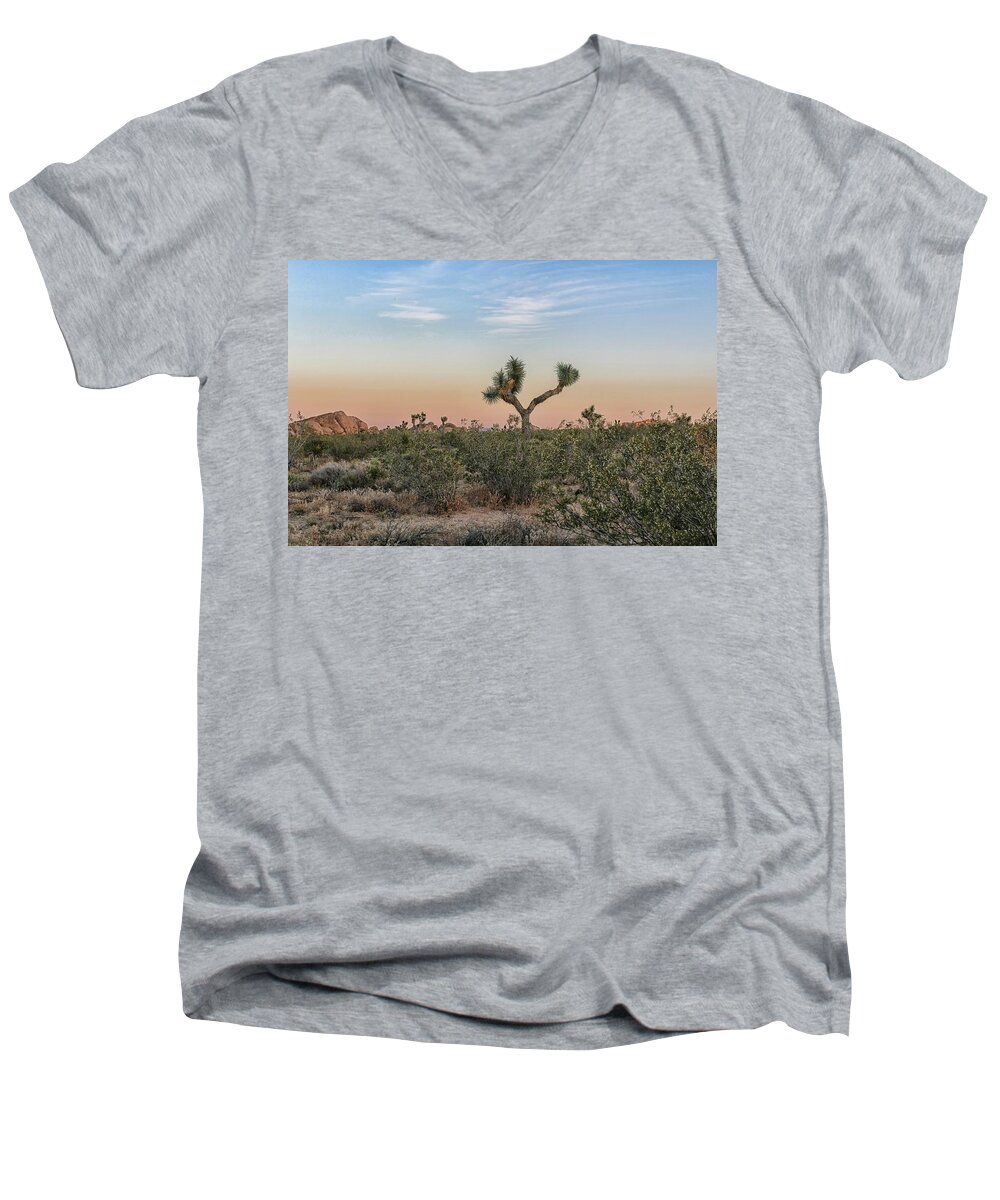 Joshua Tree Men's V-Neck T-Shirt featuring the photograph Joshua Tree Evening by Alison Frank