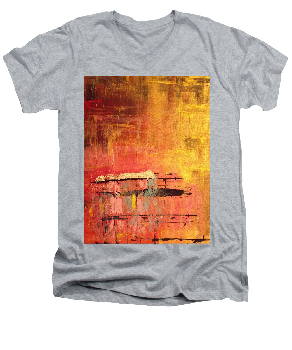  Men's V-Neck T-Shirt featuring the painting Julia by Lilliana Didovic