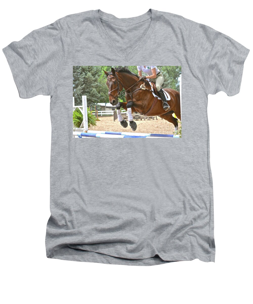 Horse Show Men's V-Neck T-Shirt featuring the photograph Jumper by Cindy Schneider
