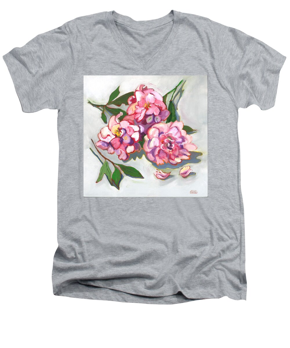Peonies Men's V-Neck T-Shirt featuring the painting June Peonies by Susan Thomas