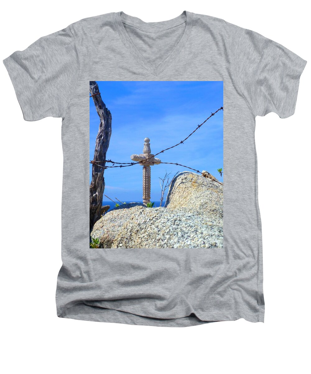 Cross Men's V-Neck T-Shirt featuring the photograph Just Beyond by Barbie Corbett-Newmin