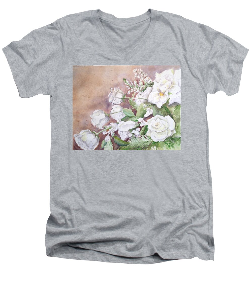 Water Color Men's V-Neck T-Shirt featuring the painting Justin's Flowers by Marilyn Zalatan