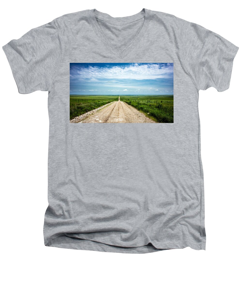 Kansas Men's V-Neck T-Shirt featuring the photograph Kansas Gravel Rollers by Eric Benjamin