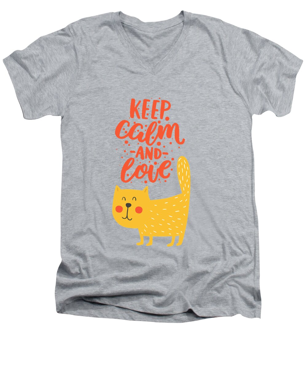 Cute Men's V-Neck T-Shirt featuring the photograph Keep Calm and Love Cute Animals by Edward Fielding