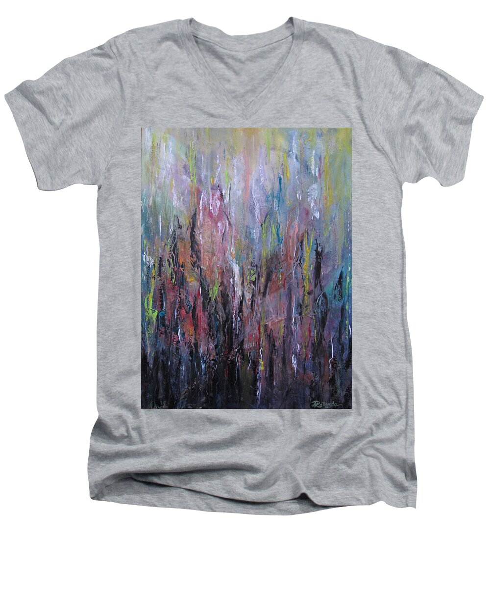 Abstract Men's V-Neck T-Shirt featuring the painting Keeping Pace by Roberta Rotunda