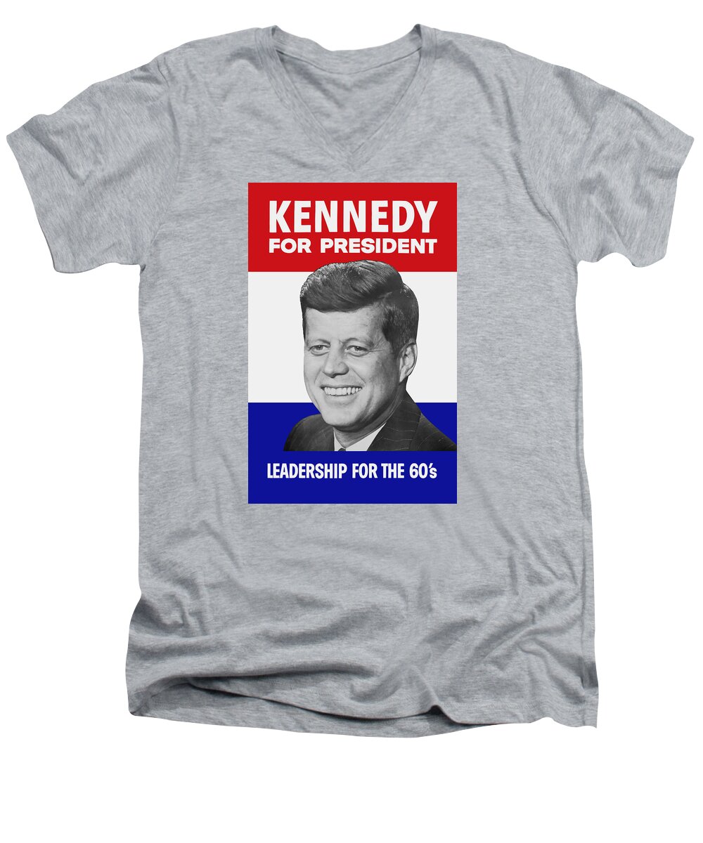 Jfk Men's V-Neck T-Shirt featuring the painting Kennedy For President 1960 Campaign Poster by War Is Hell Store