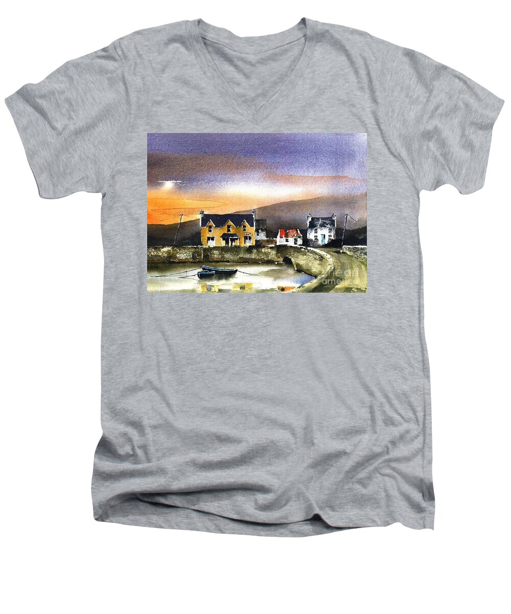  Men's V-Neck T-Shirt featuring the painting KERRY... Beara. Killmakilloge harbour by Val Byrne