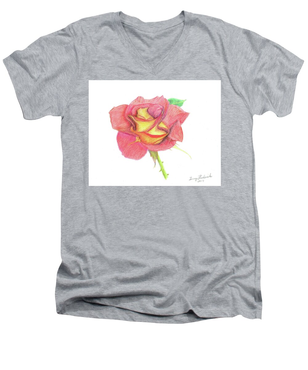 Rose Men's V-Neck T-Shirt featuring the drawing Ketchup and Mustard Rose by Terry Frederick