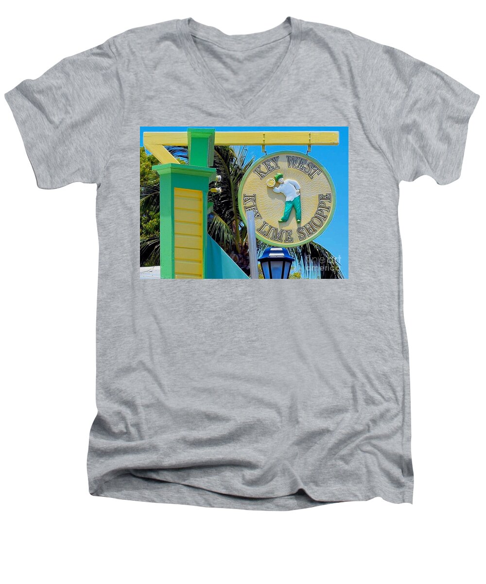 Key Lime Men's V-Neck T-Shirt featuring the photograph Key West Key Lime Shoppe by Janette Boyd