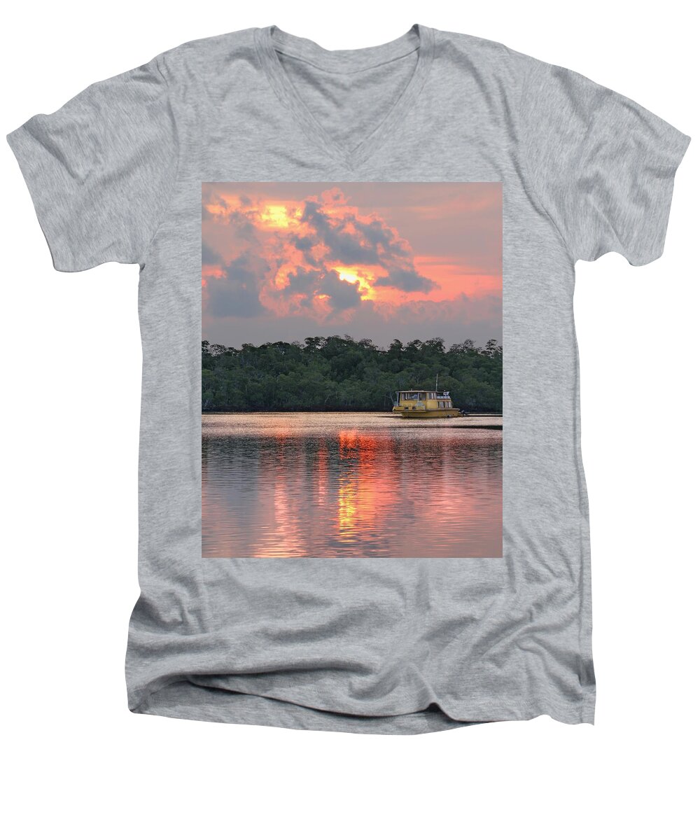Sunrise Men's V-Neck T-Shirt featuring the photograph Key West Sunrise 12 by Bob Slitzan