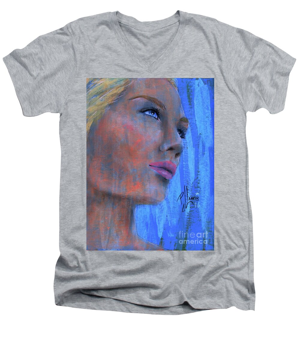 Blonde Beauty Men's V-Neck T-Shirt featuring the painting Kimberly by PJ Lewis