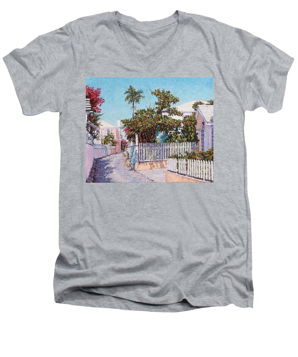 Eddie Men's V-Neck T-Shirt featuring the painting King Street 1 by Eddie Minnis