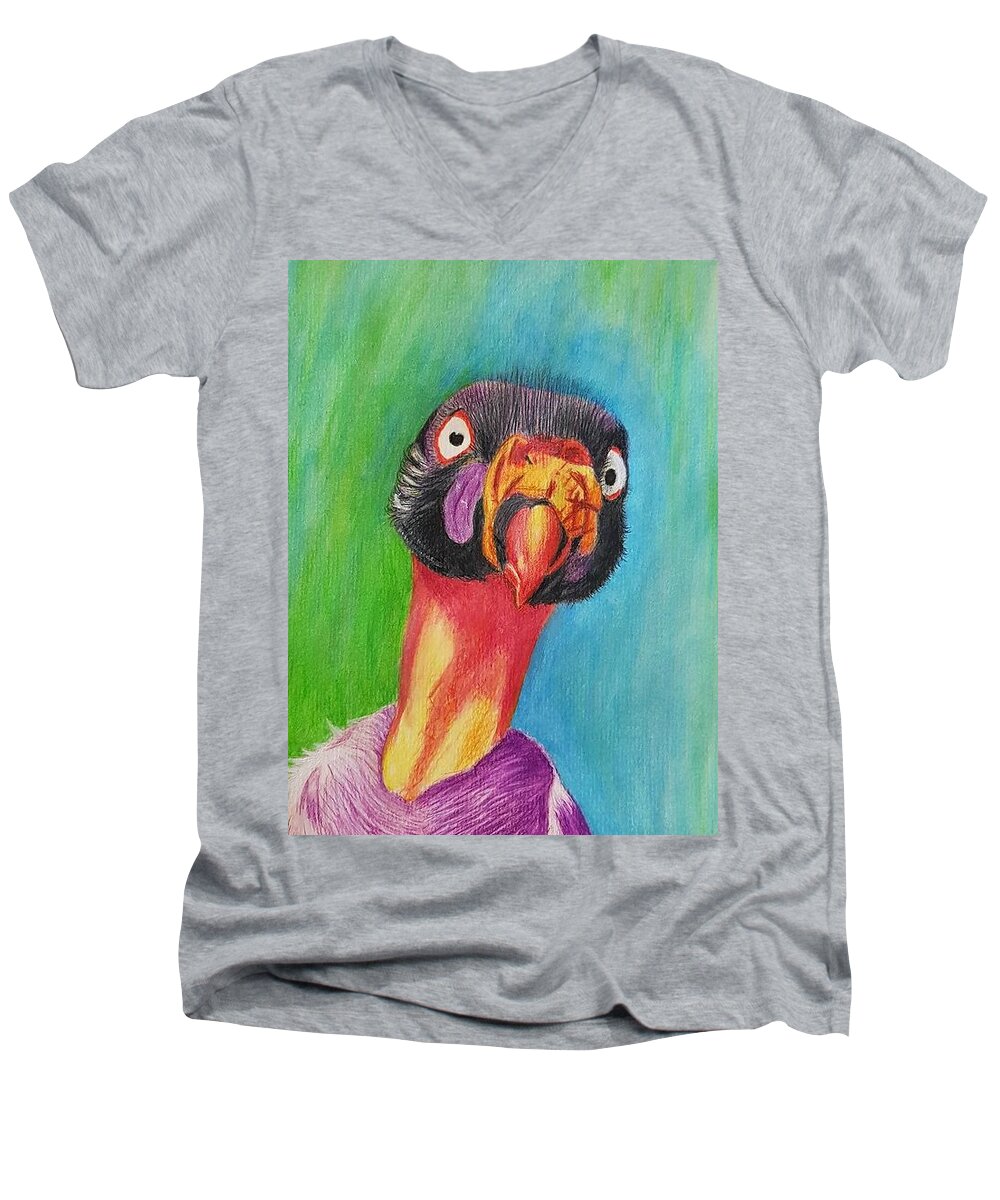 King Vulture Men's V-Neck T-Shirt featuring the drawing King Vulture by Cassy Allsworth