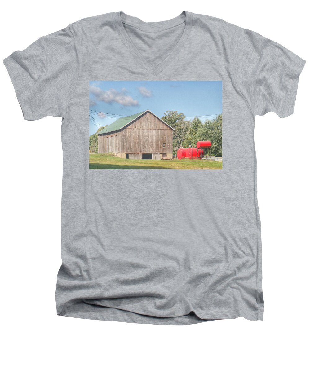 Barn Men's V-Neck T-Shirt featuring the photograph 0021 - Kingston Road Grey I by Sheryl L Sutter