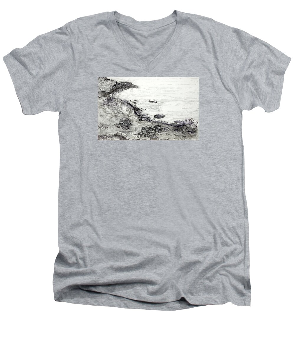  Men's V-Neck T-Shirt featuring the painting Kinnacurra Shore by Kathleen Barnes
