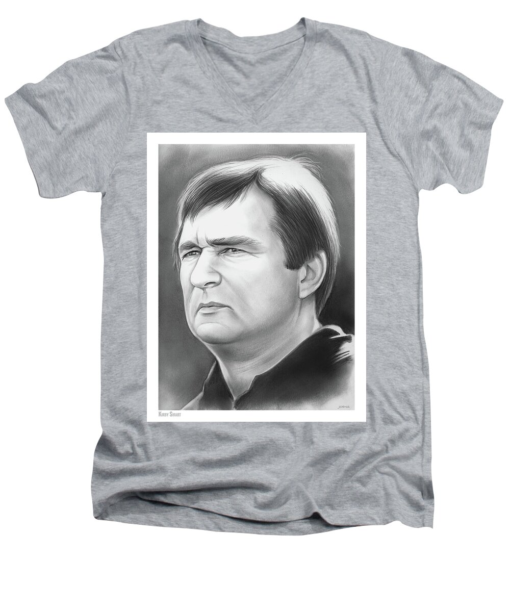 Kirby Smart Men's V-Neck T-Shirt featuring the drawing Kirby Smart by Greg Joens