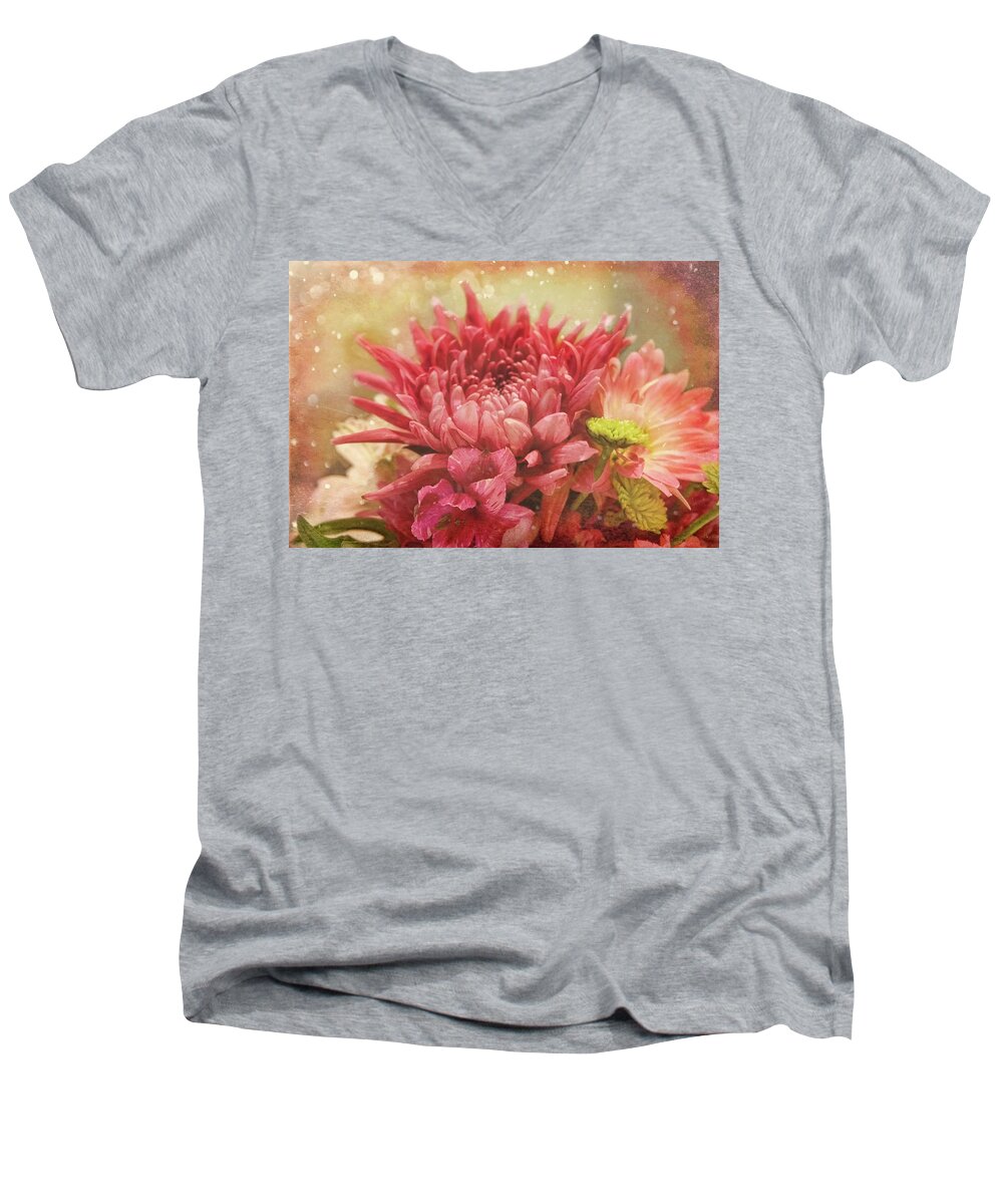 Flowers Men's V-Neck T-Shirt featuring the photograph Kissed with Snow by Joan Bertucci