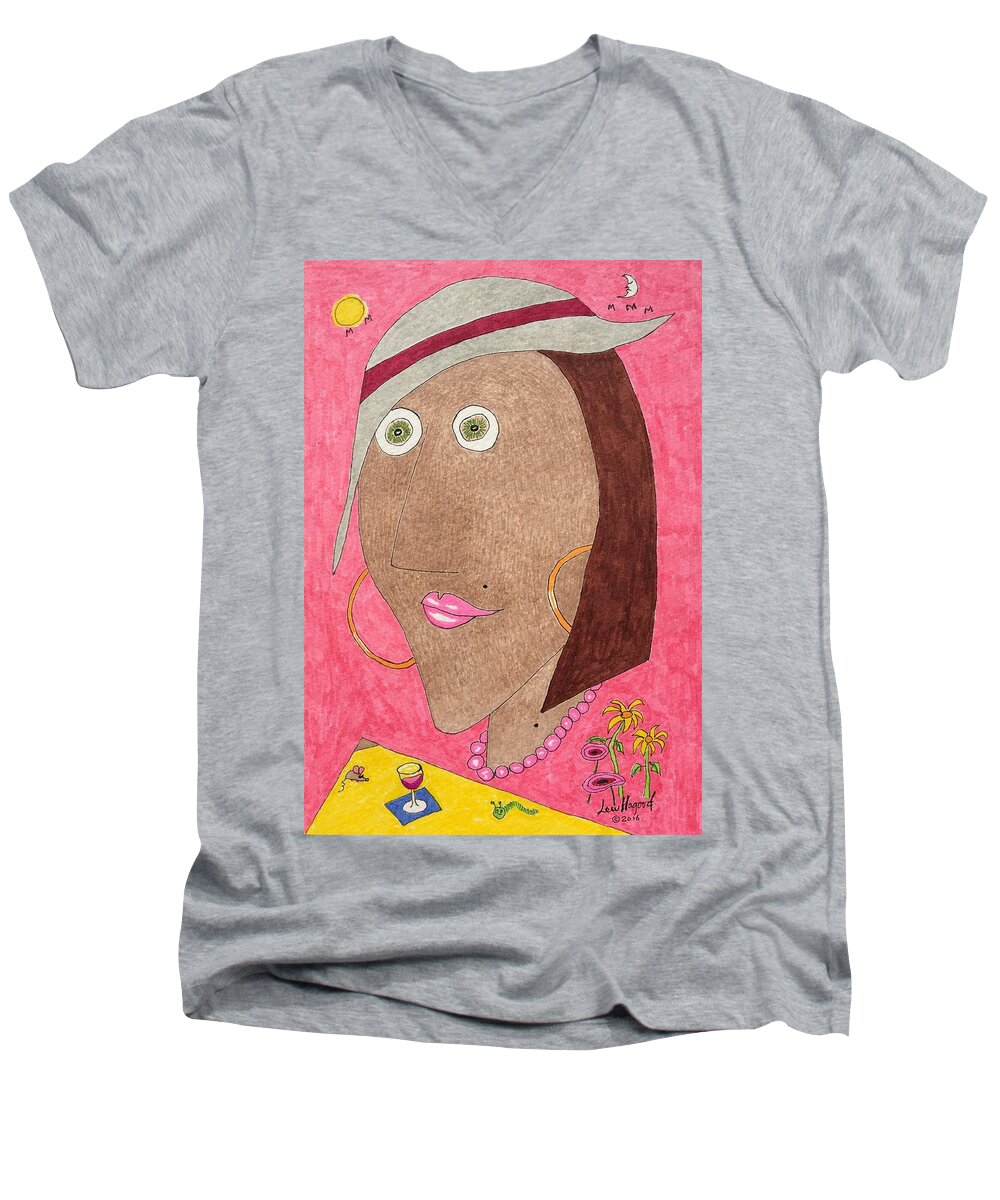  Men's V-Neck T-Shirt featuring the painting Kiwi Eyes by Lew Hagood
