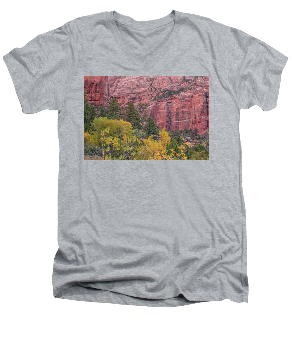 Kolob Canyon Men's V-Neck T-Shirt featuring the photograph Kolob Canyon colors by Kunal Mehra