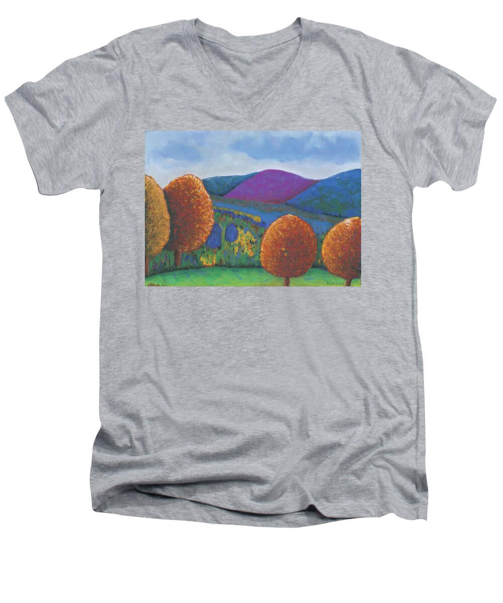 Autumn Men's V-Neck T-Shirt featuring the pastel Kripalu Autumn by Anne Katzeff