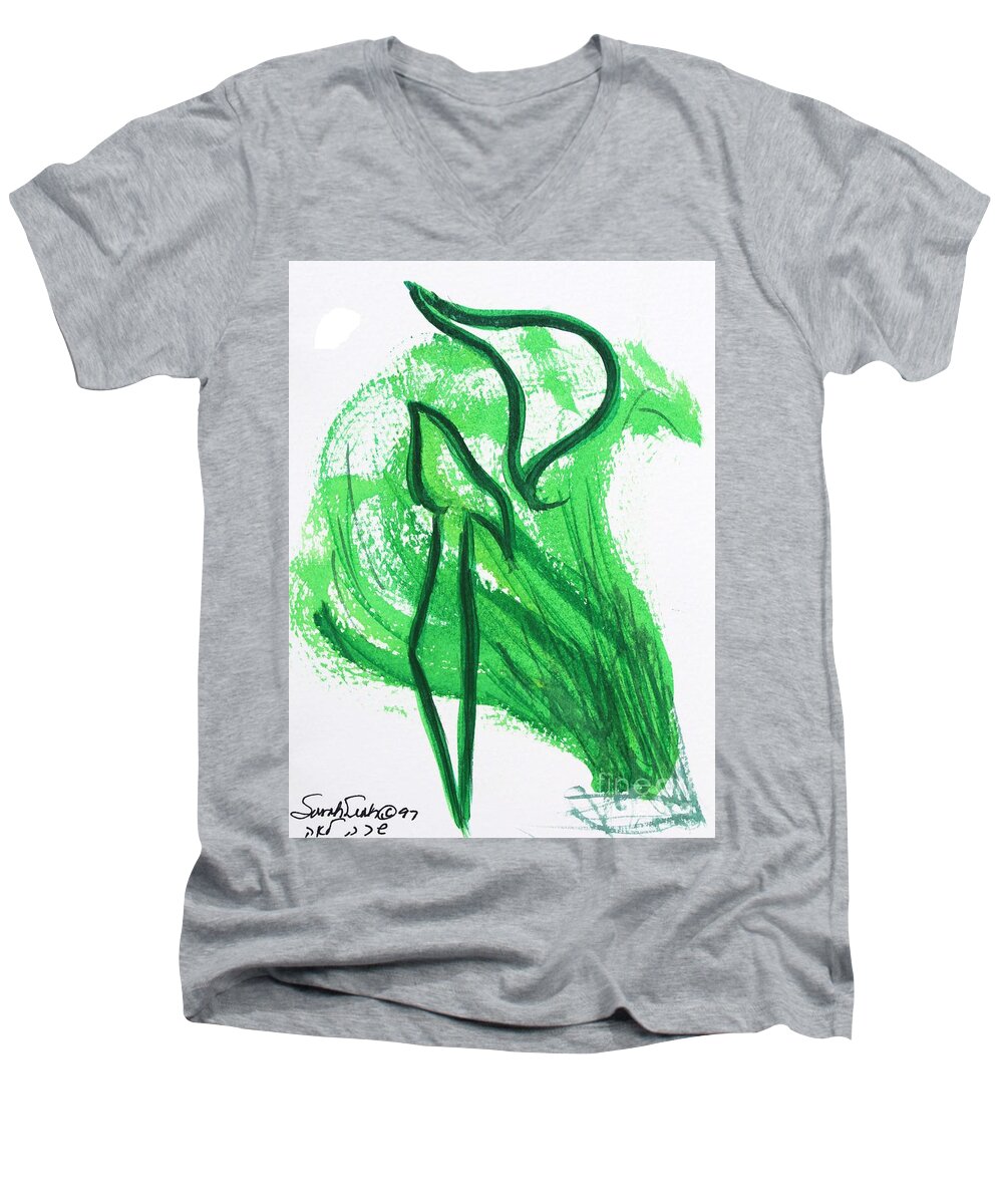 Kuf Kuph Caph Surround Men's V-Neck T-Shirt featuring the painting Kuf In The Reeds by Hebrewletters SL