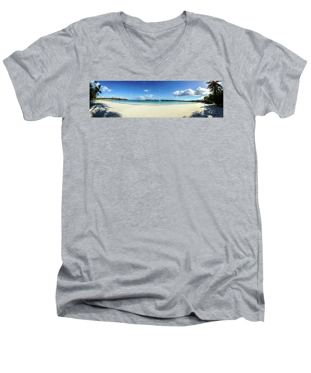 Panorama Men's V-Neck T-Shirt featuring the photograph Kuto Bay morning pano by Dorothy Darden