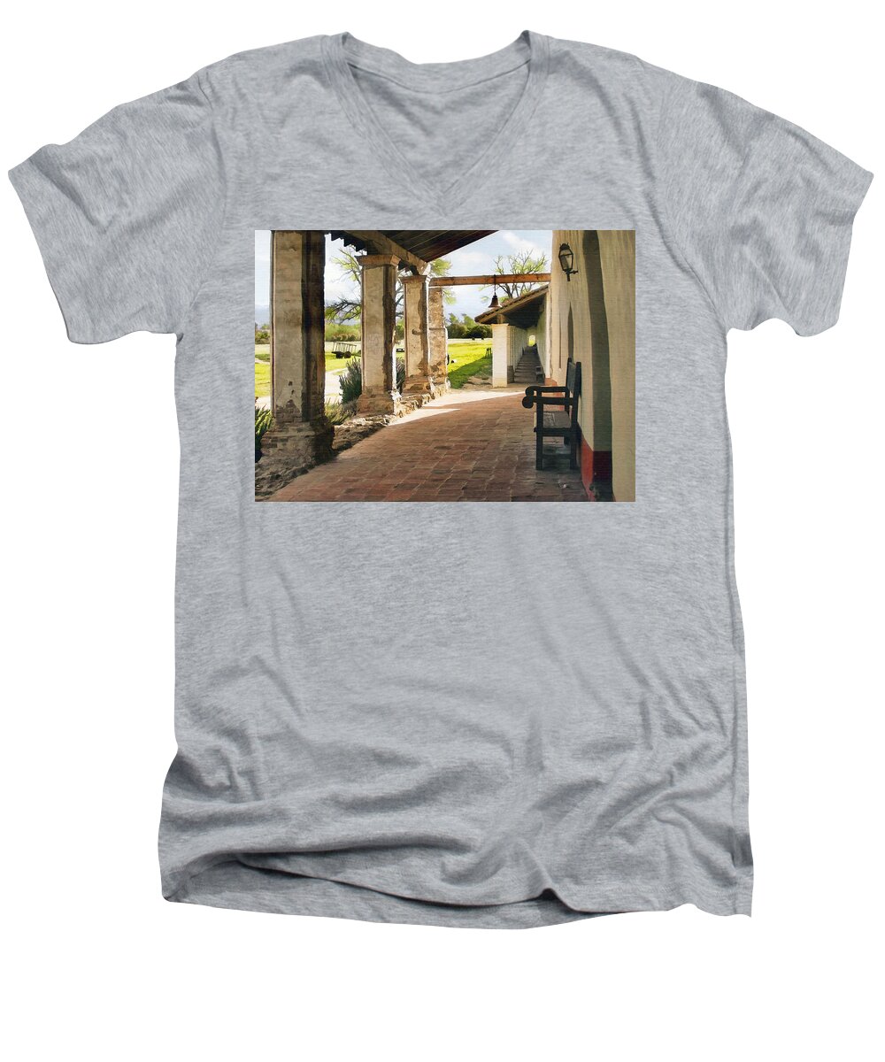 La Purisima Men's V-Neck T-Shirt featuring the digital art La Purisima Long View by Sharon Foster