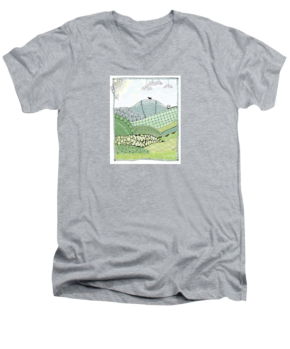 Dog Men's V-Neck T-Shirt featuring the drawing Labrador Mountain Doggie Doodle by Amy Reges