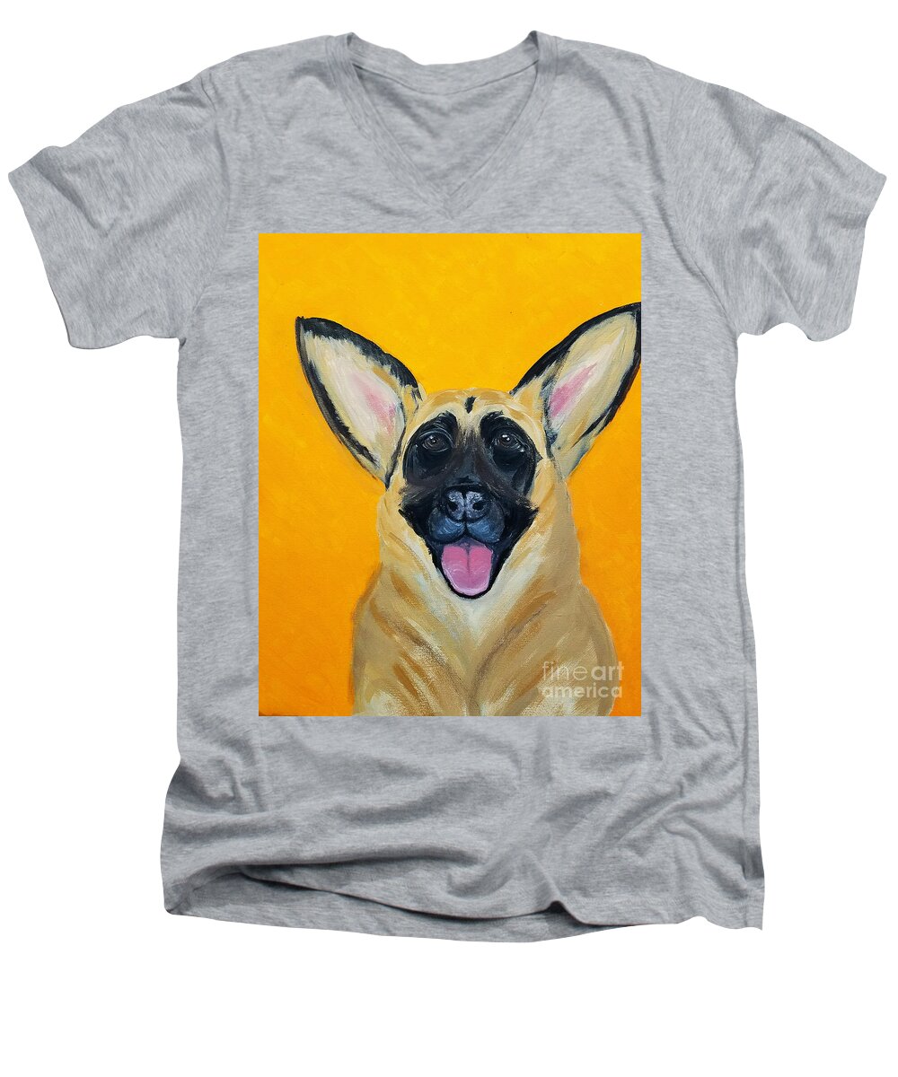 Pet Portrait Men's V-Neck T-Shirt featuring the painting Lady Date With Paint Nov 20th by Ania M Milo