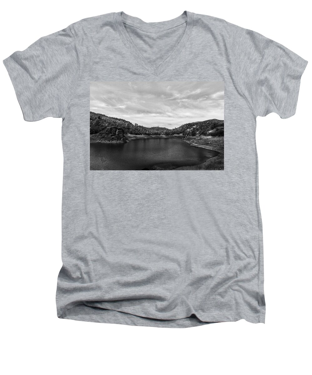 Bridge Men's V-Neck T-Shirt featuring the photograph Lake Berressa B/W by Bruce Bottomley