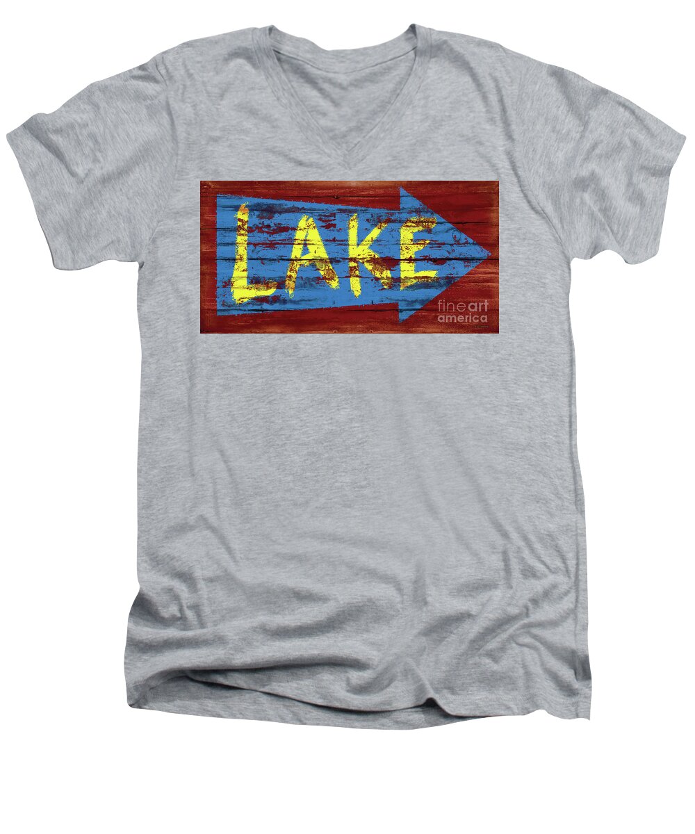 Jq Licensing Men's V-Neck T-Shirt featuring the painting Lake Sign by JQ Licensing