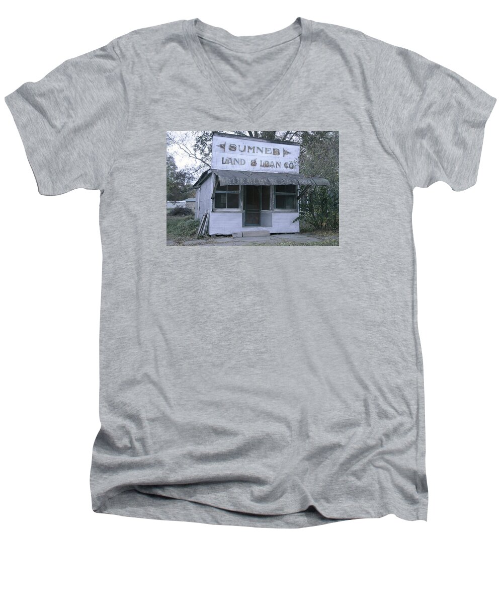 Goose Festival Men's V-Neck T-Shirt featuring the photograph Land and Loan Co by Kathryn Cornett