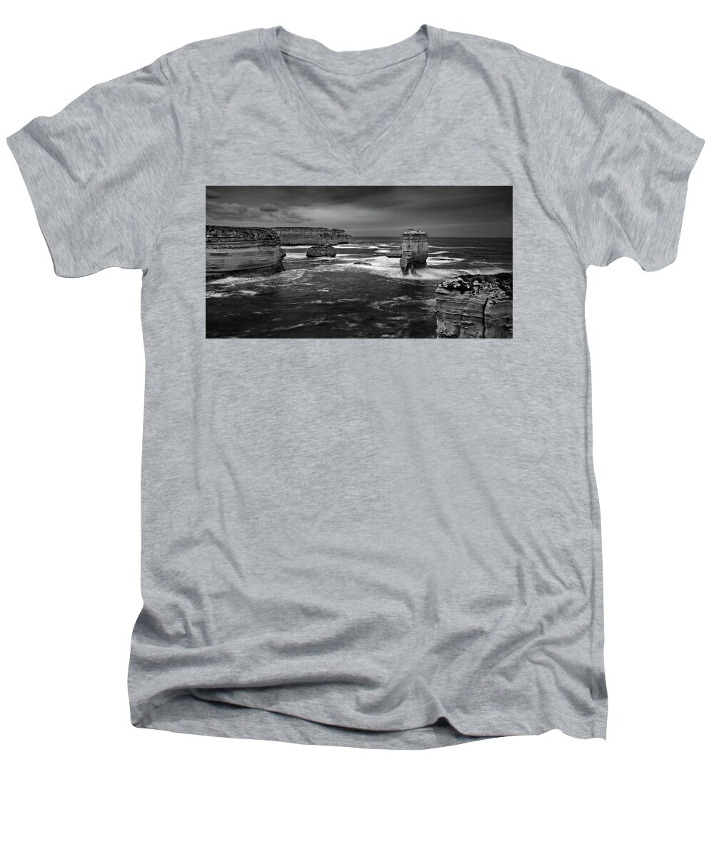 12 Apostles Men's V-Neck T-Shirt featuring the photograph Land and Sea by Mark Lucey