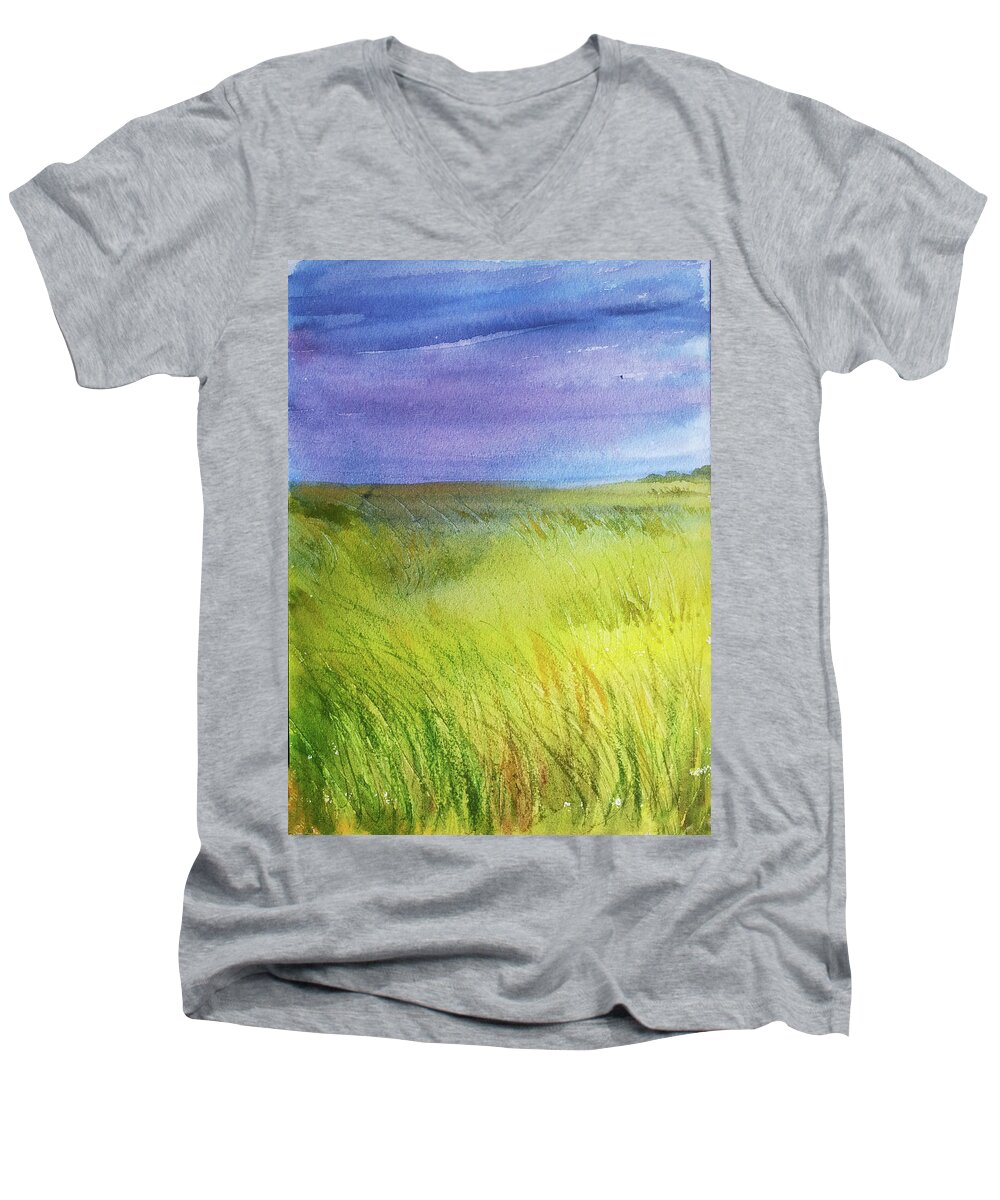 Landscape Men's V-Neck T-Shirt featuring the painting Landscape by Asha Sudhaker Shenoy