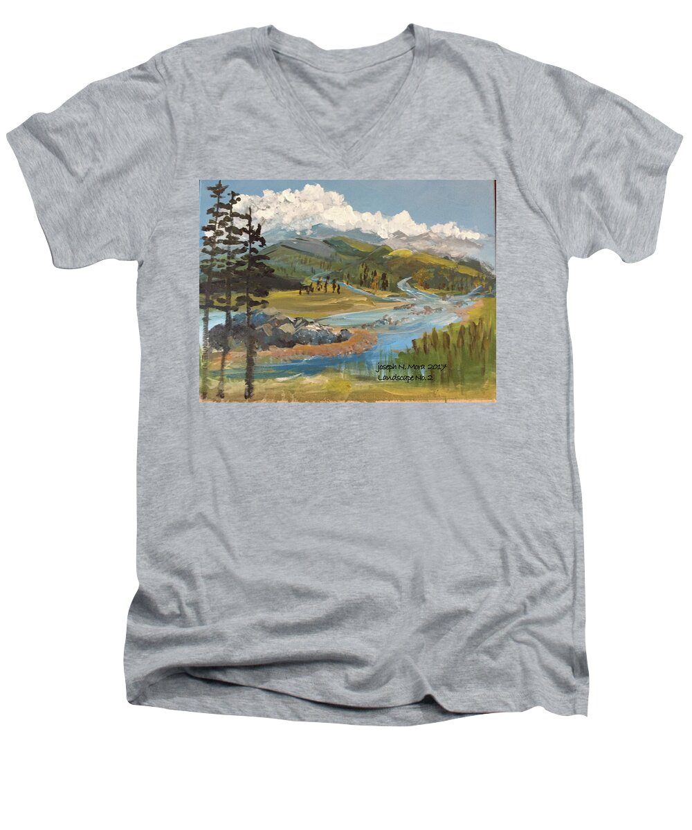 Landscape Men's V-Neck T-Shirt featuring the painting Landscape No._2 by Joseph Mora