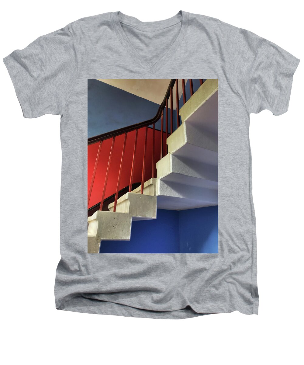 Stairs Men's V-Neck T-Shirt featuring the photograph Lanhydrock Stairs by Pat Moore